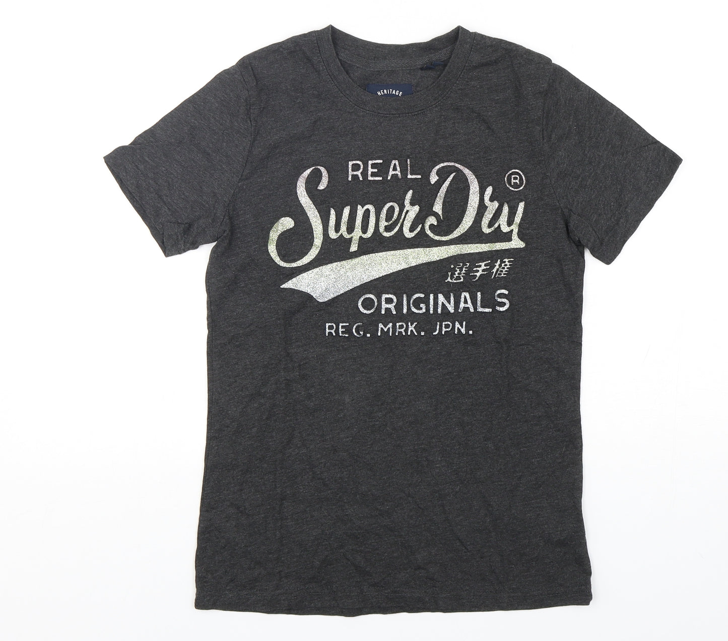 Superdry Womens Grey  Cotton Basic T-Shirt Size 8 Round Neck