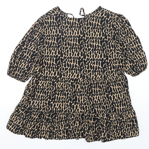F&F Womens Multicoloured Animal Print Viscose Basic Blouse Size 8 V-Neck