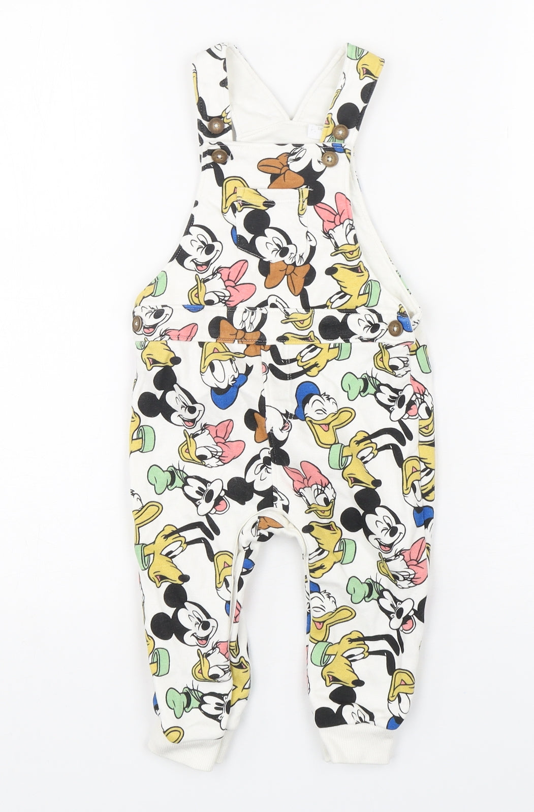 Disney Baby Girls Multicoloured Herringbone Cotton Dungaree One-Piece Size 12-18 Months  Snap - Mickey and Friends