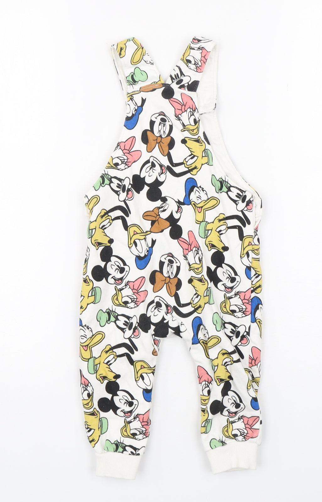 Disney Baby Girls Multicoloured Herringbone Cotton Dungaree One-Piece Size 12-18 Months  Snap - Mickey and Friends