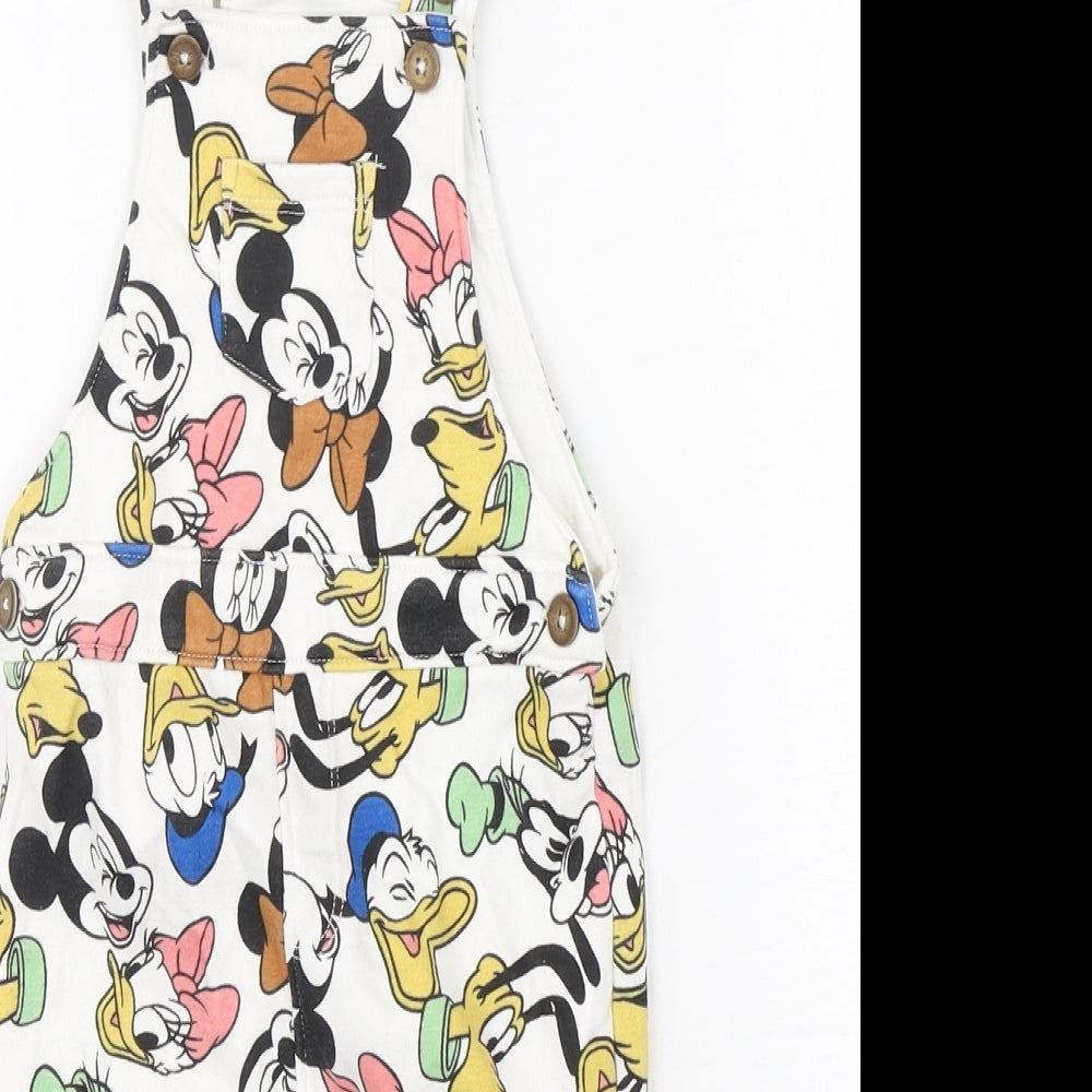 Disney Baby Girls Multicoloured Herringbone Cotton Dungaree One-Piece Size 12-18 Months  Snap - Mickey and Friends
