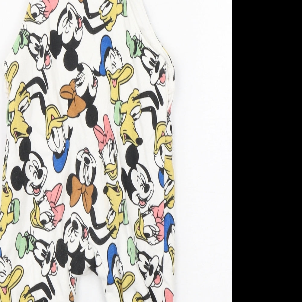 Disney Baby Girls Multicoloured Herringbone Cotton Dungaree One-Piece Size 12-18 Months  Snap - Mickey and Friends