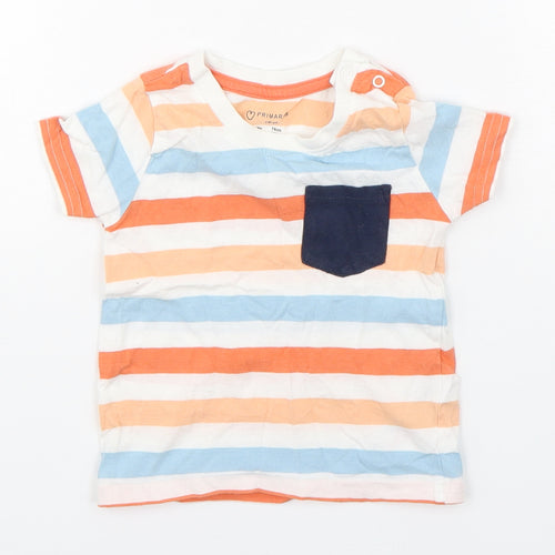 Primark Boys Multicoloured Striped Cotton Basic T-Shirt Size 6-9 Months Round Neck Pullover