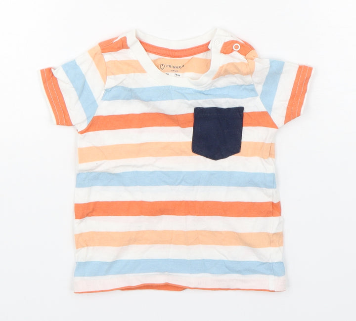 Primark Boys Multicoloured Striped Cotton Basic T-Shirt Size 6-9 Months Round Neck Pullover