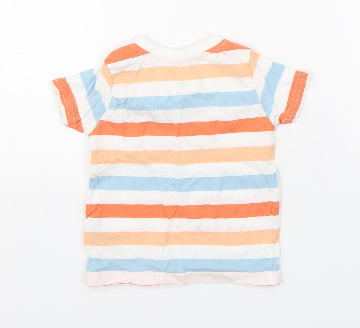 Primark Boys Multicoloured Striped Cotton Basic T-Shirt Size 6-9 Months Round Neck Pullover