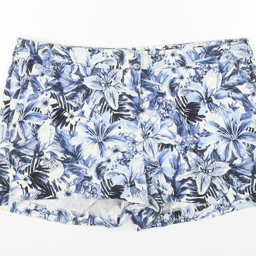 H&M Womens Blue Floral Cotton Chino Shorts Size 10 L4 in Regular Button