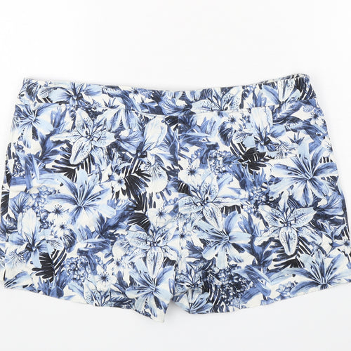 H&M Womens Blue Floral Cotton Chino Shorts Size 10 L4 in Regular Button