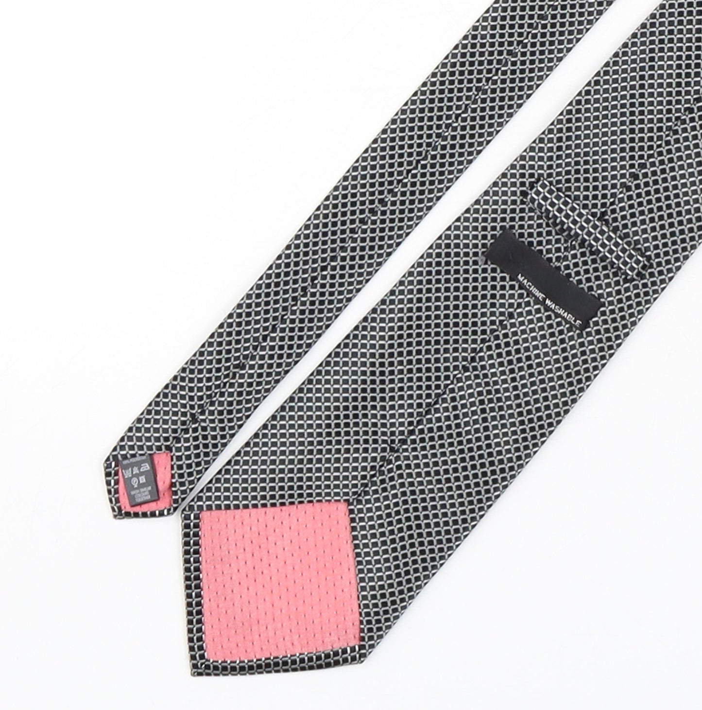 BHS Mens Black Plaids & Checks Polyester Pointed Tie One Size
