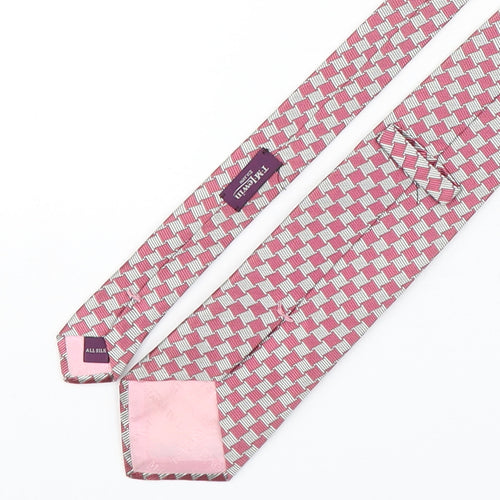 T.M. Lewin  Mens Pink Plaids & Checks Silk Pointed Tie One Size