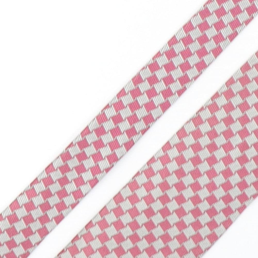T.M. Lewin  Mens Pink Plaids & Checks Silk Pointed Tie One Size