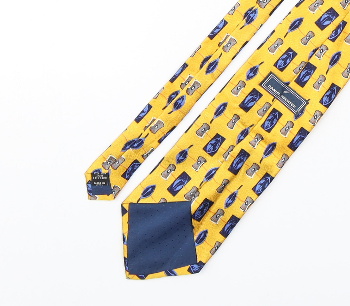Daniel Hechter Mens Yellow Geometric Silk Pointed Tie One Size