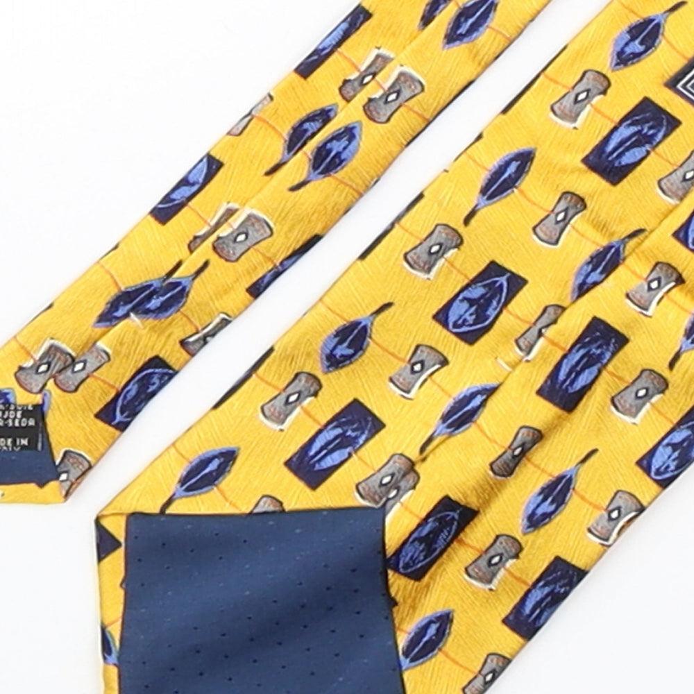 Daniel Hechter Mens Yellow Geometric Silk Pointed Tie One Size