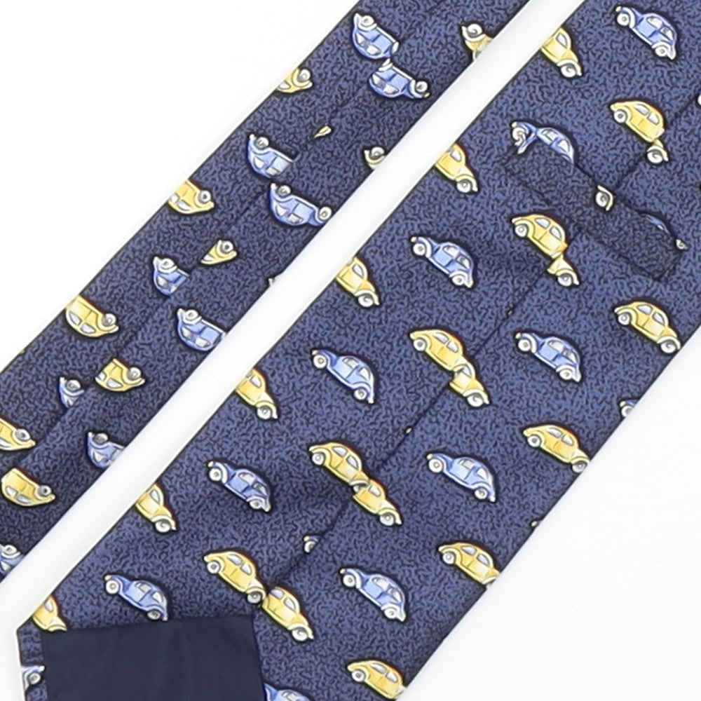 Marks and Spencer Mens Multicoloured Geometric Silk Pointed Tie One Size - Car Print