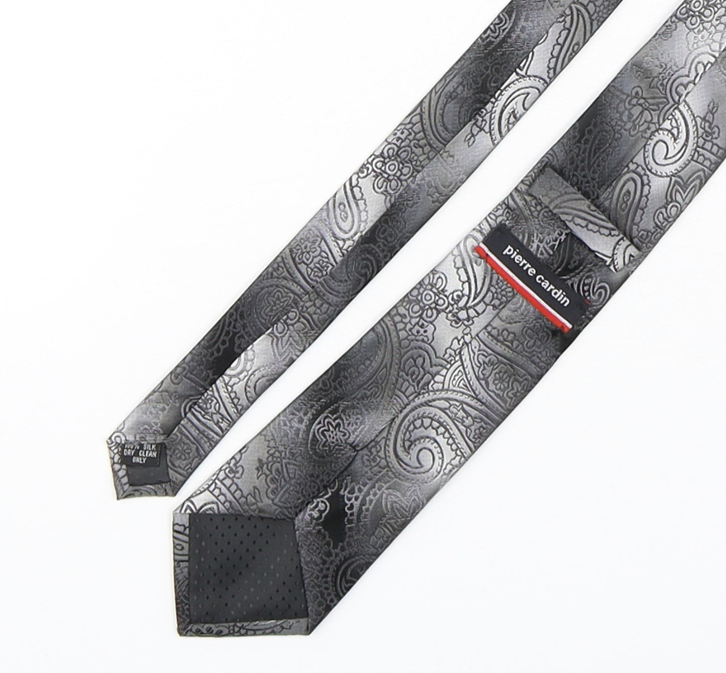 Pierre Cardin  Mens Silver Paisley Silk Pointed Tie One Size