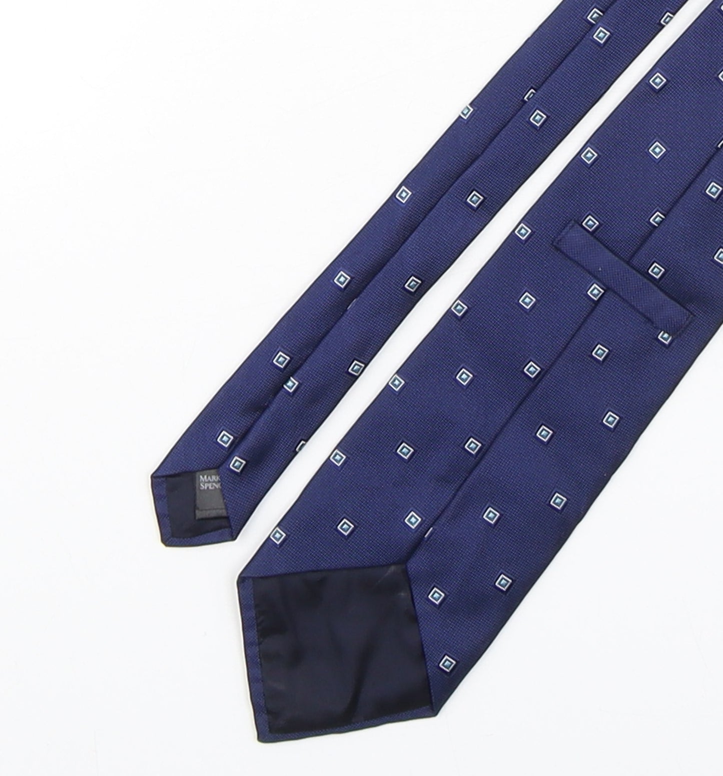 Marks and Spencer Mens Blue Geometric Silk Pointed Tie One Size