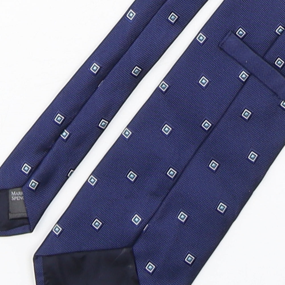 Marks and Spencer Mens Blue Geometric Silk Pointed Tie One Size
