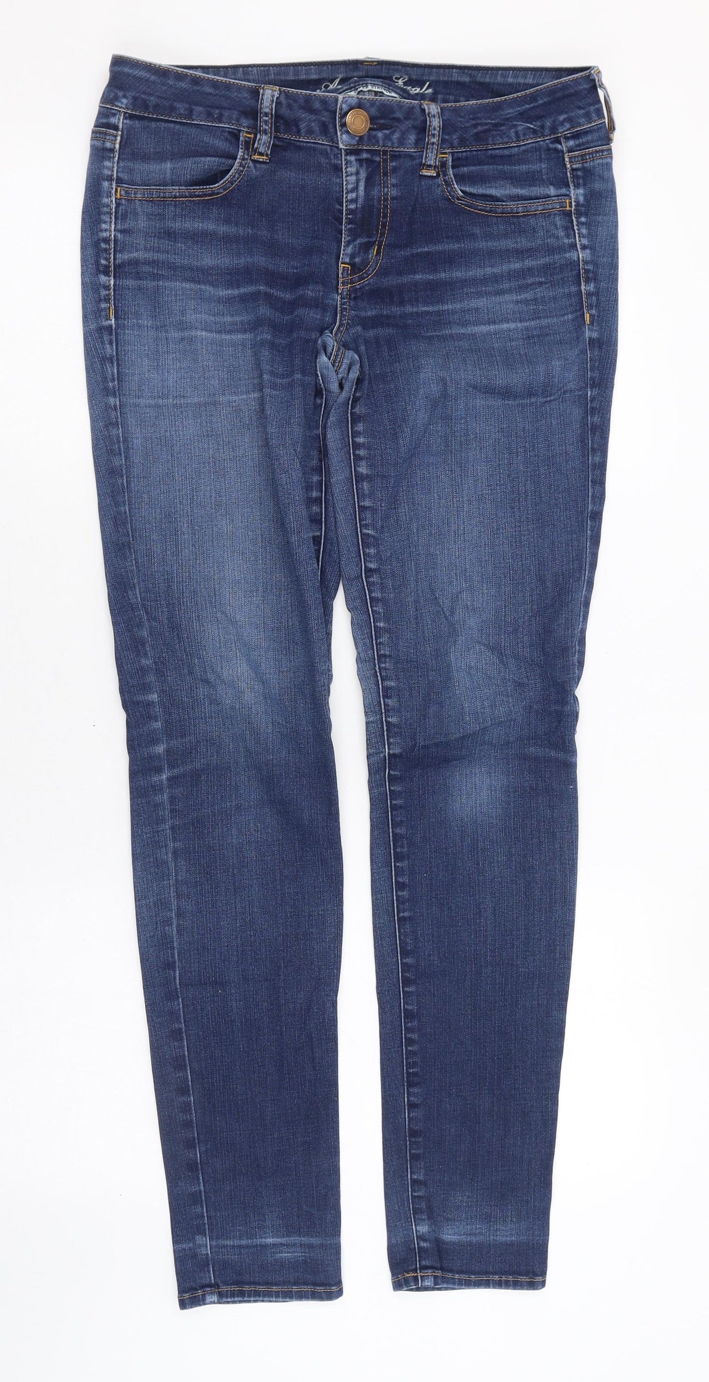 American Eagle Outfitters Womens Blue  Cotton Skinny Jeans Size 8 L30 in Slim Zip