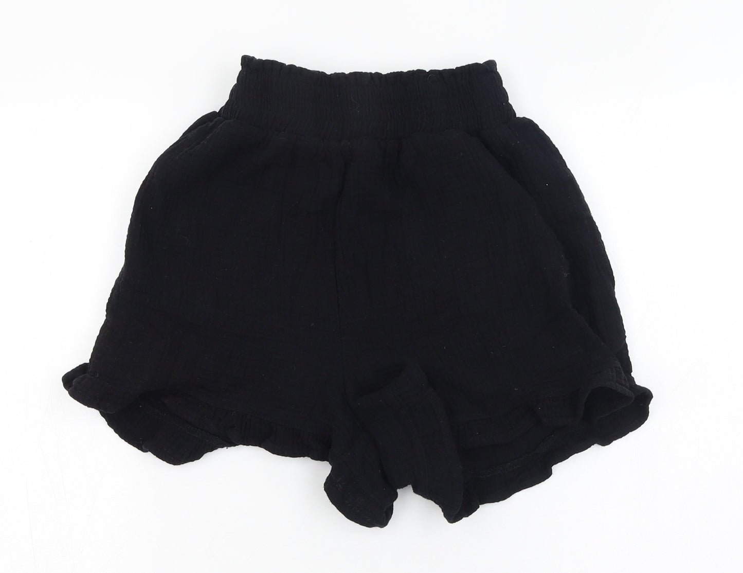 Primark Womens Black  Cotton Paperbag Shorts Size 6 L3 in Regular Pull On