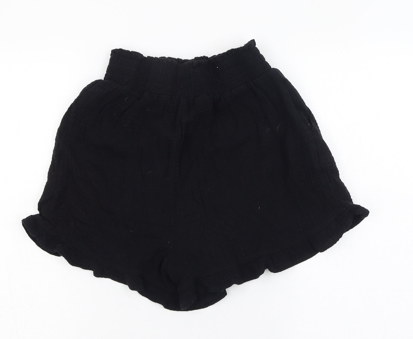 Primark Womens Black  Cotton Paperbag Shorts Size 6 L3 in Regular Pull On