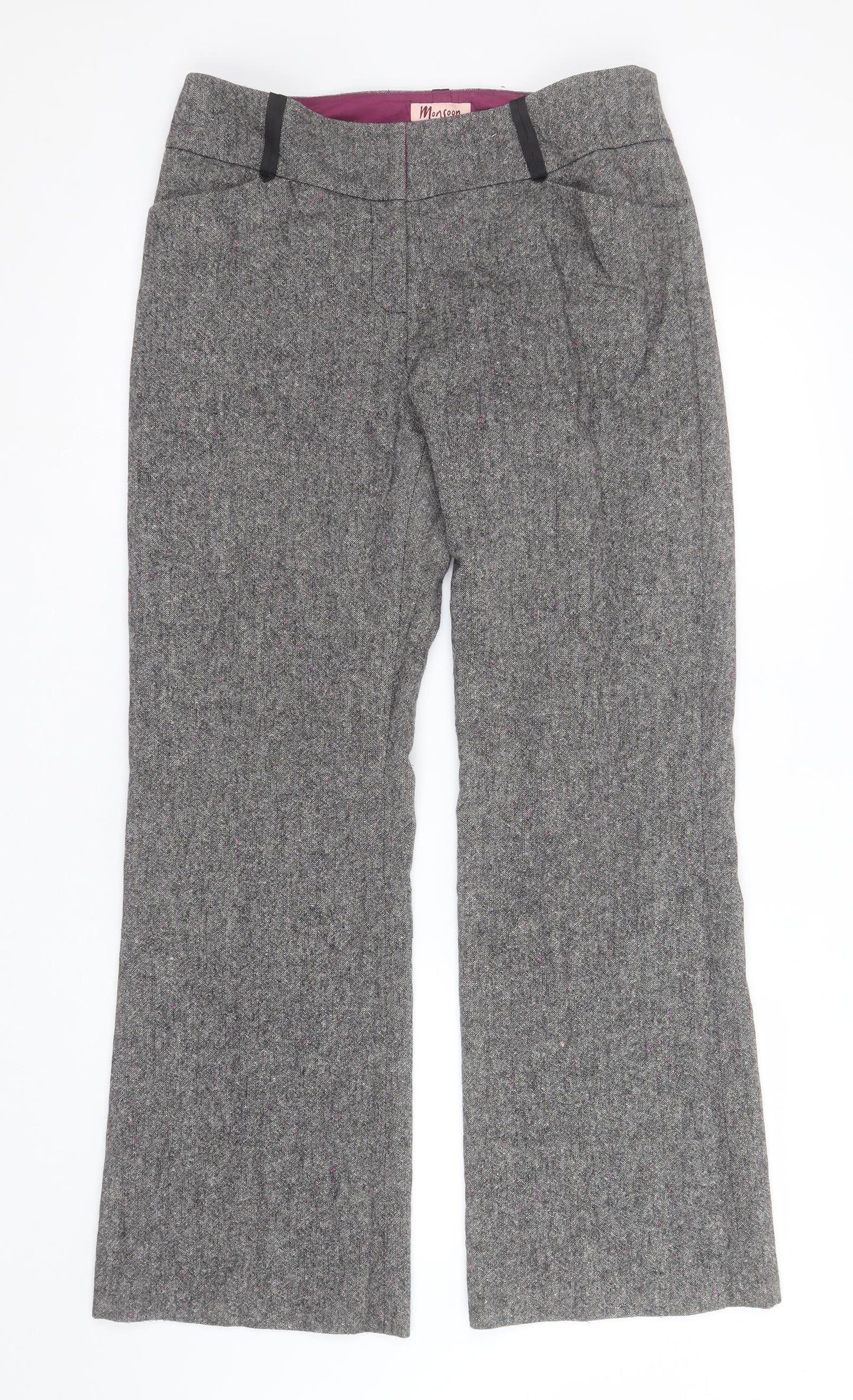 Monsoon Womens Grey  Acrylic Trousers  Size 12 L30 in Regular Zip
