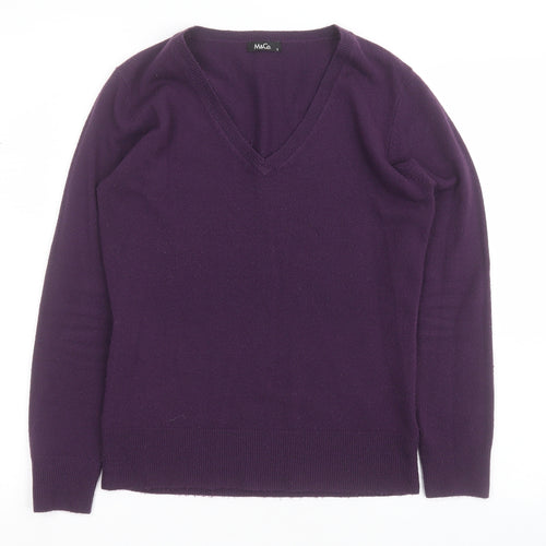 M&Co Womens Purple V-Neck  Acrylic Pullover Jumper Size 6