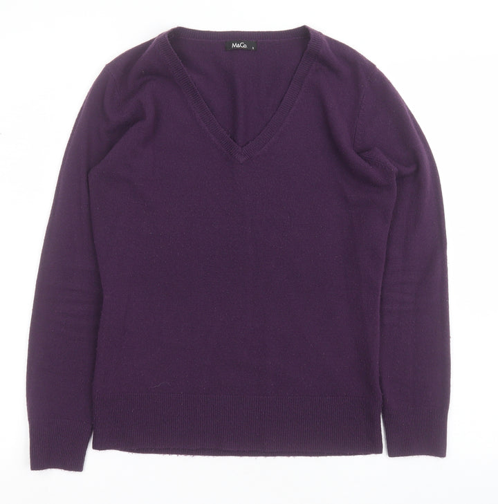 M&Co Womens Purple V-Neck  Acrylic Pullover Jumper Size 6