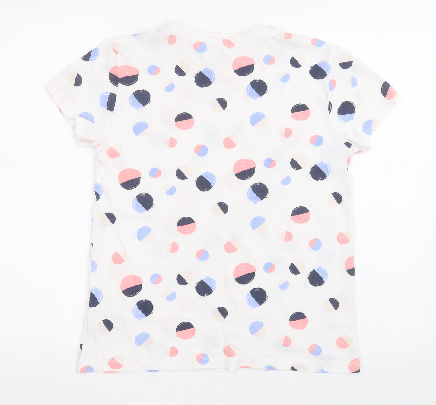 Primark Womens White Geometric Cotton Basic T-Shirt Size 10 Round Neck