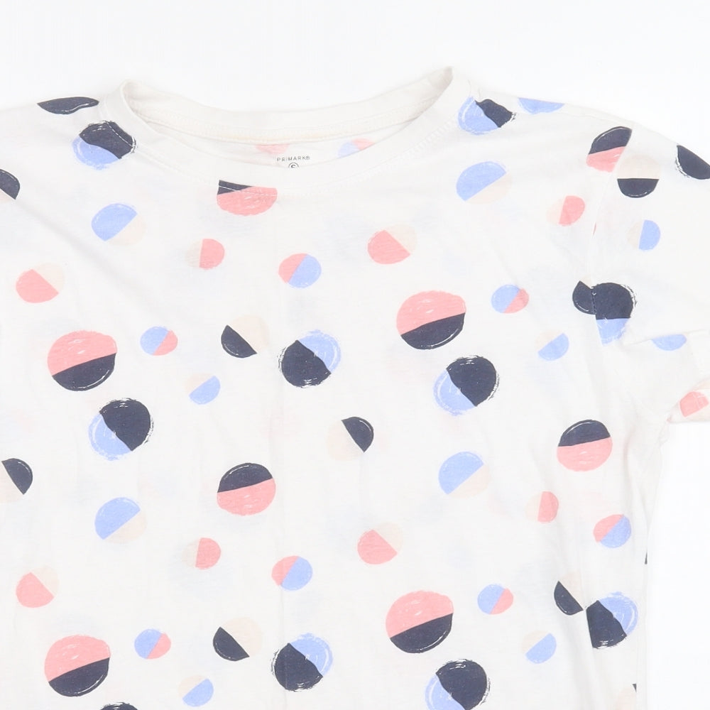 Primark Womens White Geometric Cotton Basic T-Shirt Size 10 Round Neck