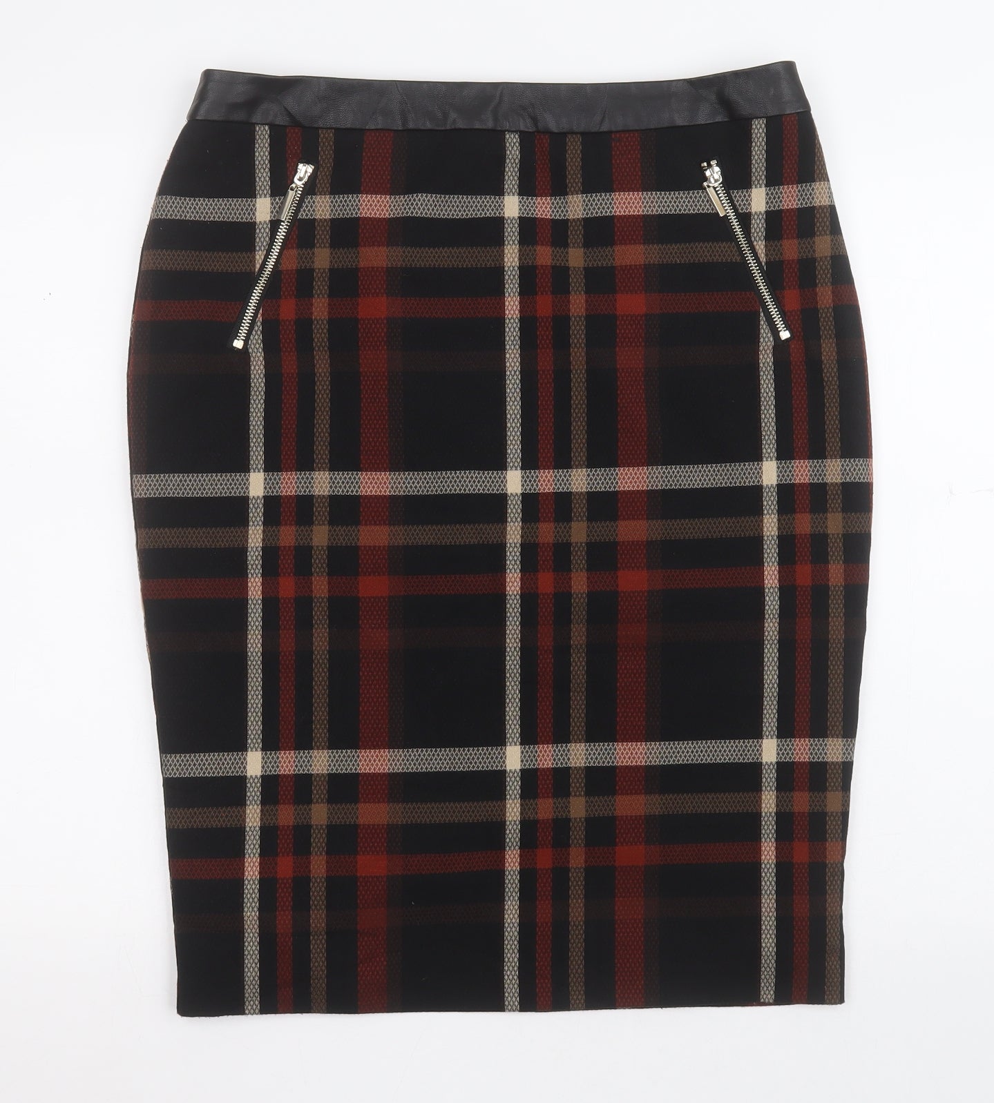 F&F Womens Black Check Polyester Straight & Pencil Skirt Size 34 in   Zip