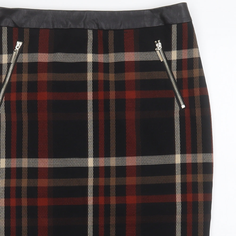 F&F Womens Black Check Polyester Straight & Pencil Skirt Size 34 in   Zip