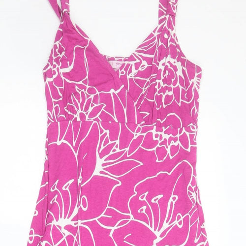 Marks and Spencer Womens Pink Floral Viscose Tank Dress  Size 16  V-Neck Pullover