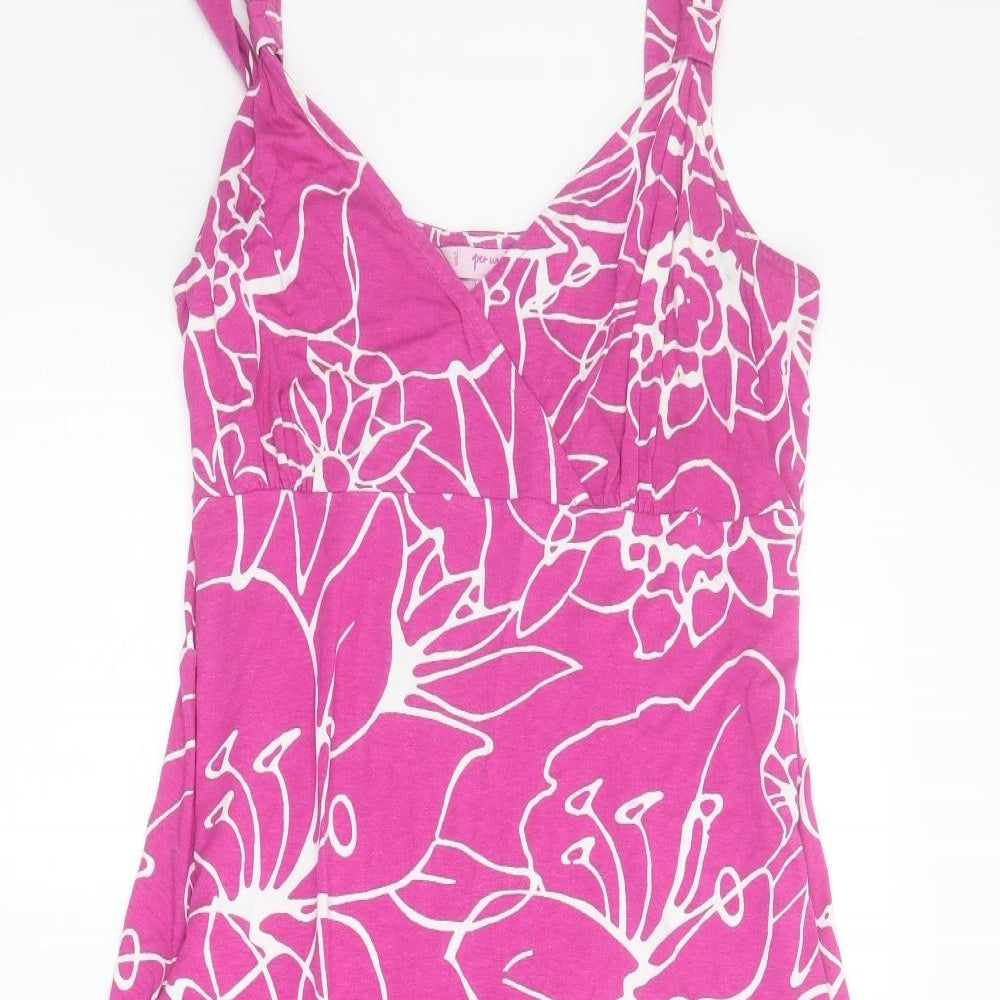 Marks and Spencer Womens Pink Floral Viscose Tank Dress  Size 16  V-Neck Pullover