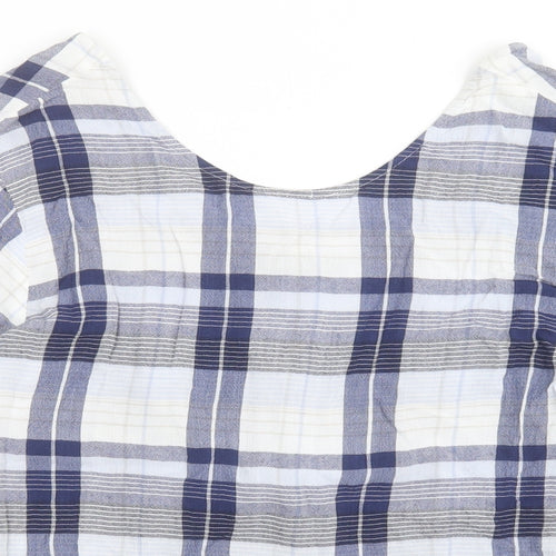 Marks and Spencer Womens Blue Check Viscose Basic Blouse Size 14 Round Neck