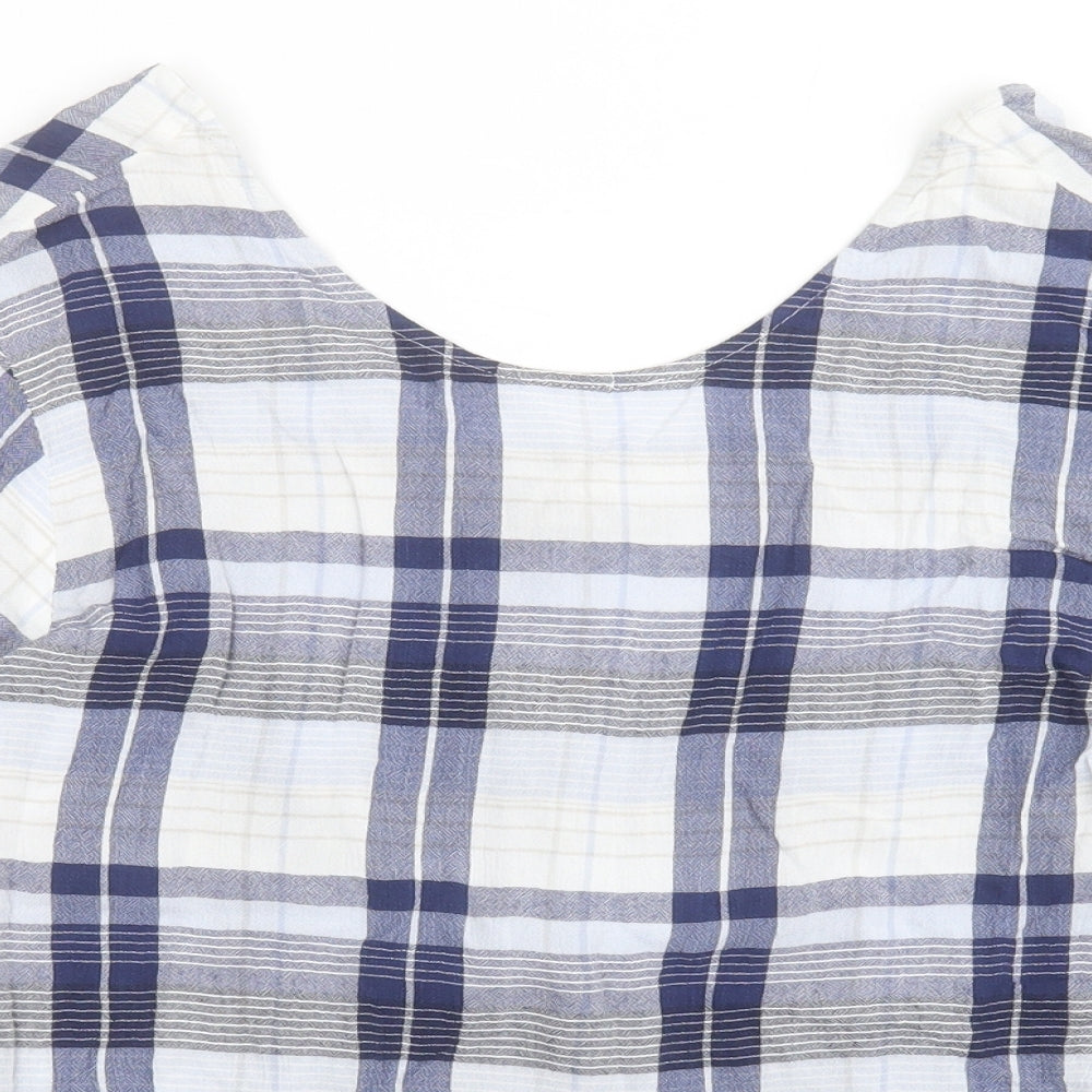 Marks and Spencer Womens Blue Check Viscose Basic Blouse Size 14 Round Neck