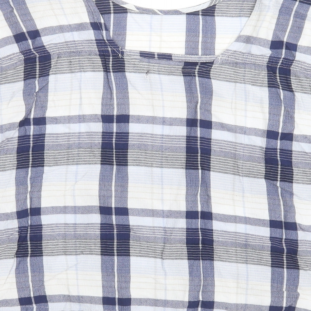 Marks and Spencer Womens Blue Check Viscose Basic Blouse Size 14 Round Neck