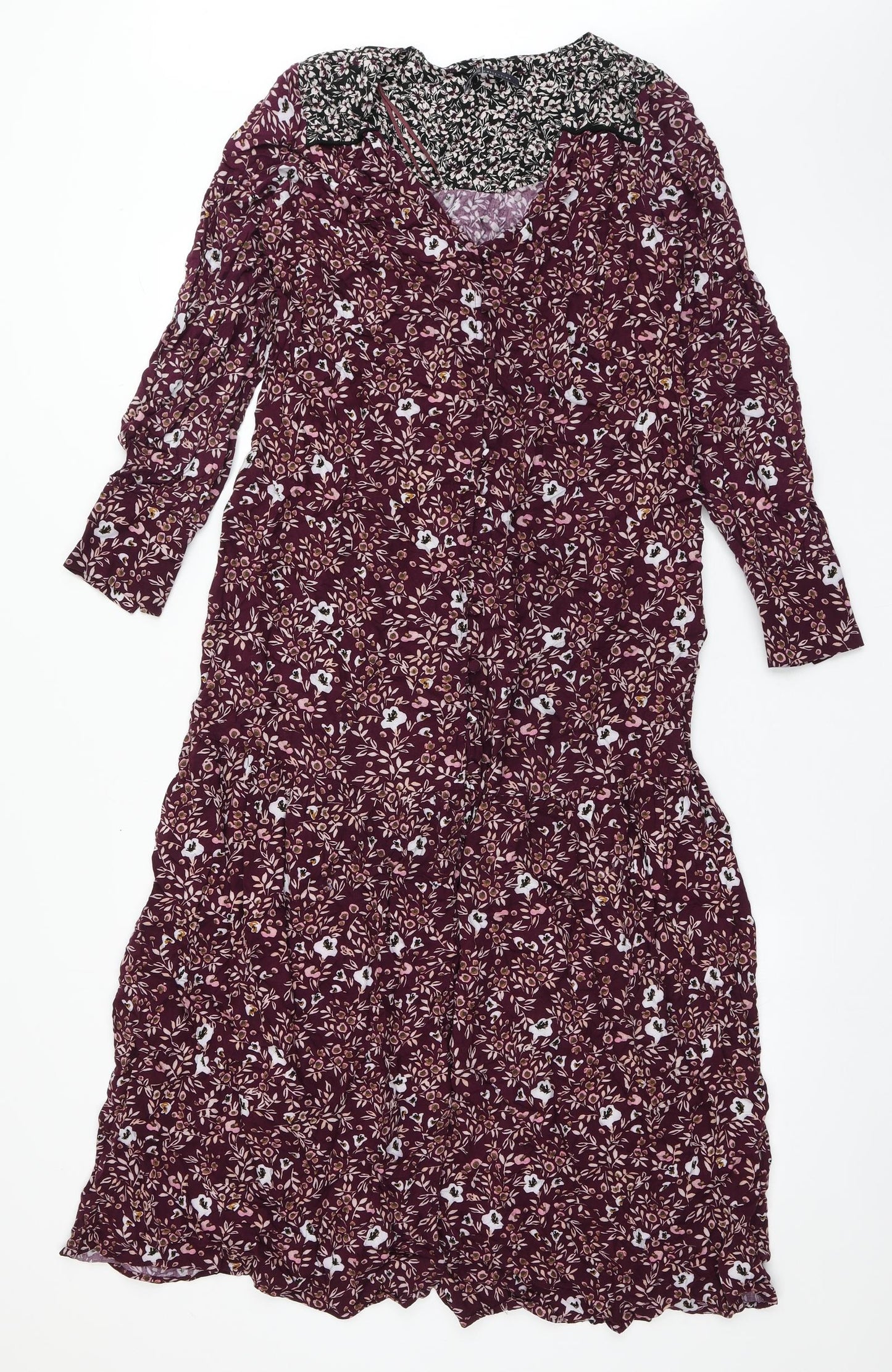 Marks and Spencer Womens Red Floral Viscose Fit & Flare  Size 10  V-Neck Button