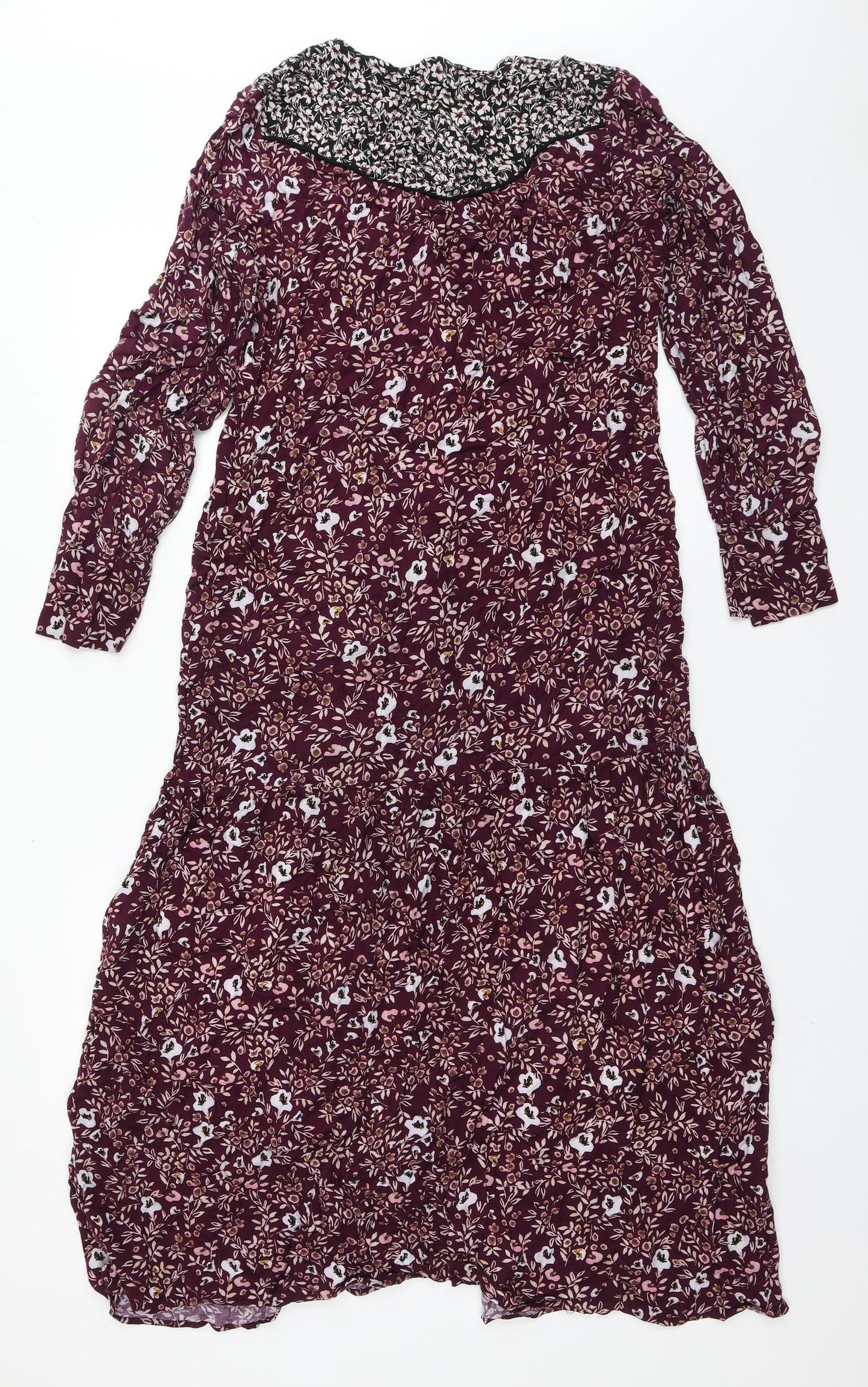 Marks and Spencer Womens Red Floral Viscose Fit & Flare  Size 10  V-Neck Button