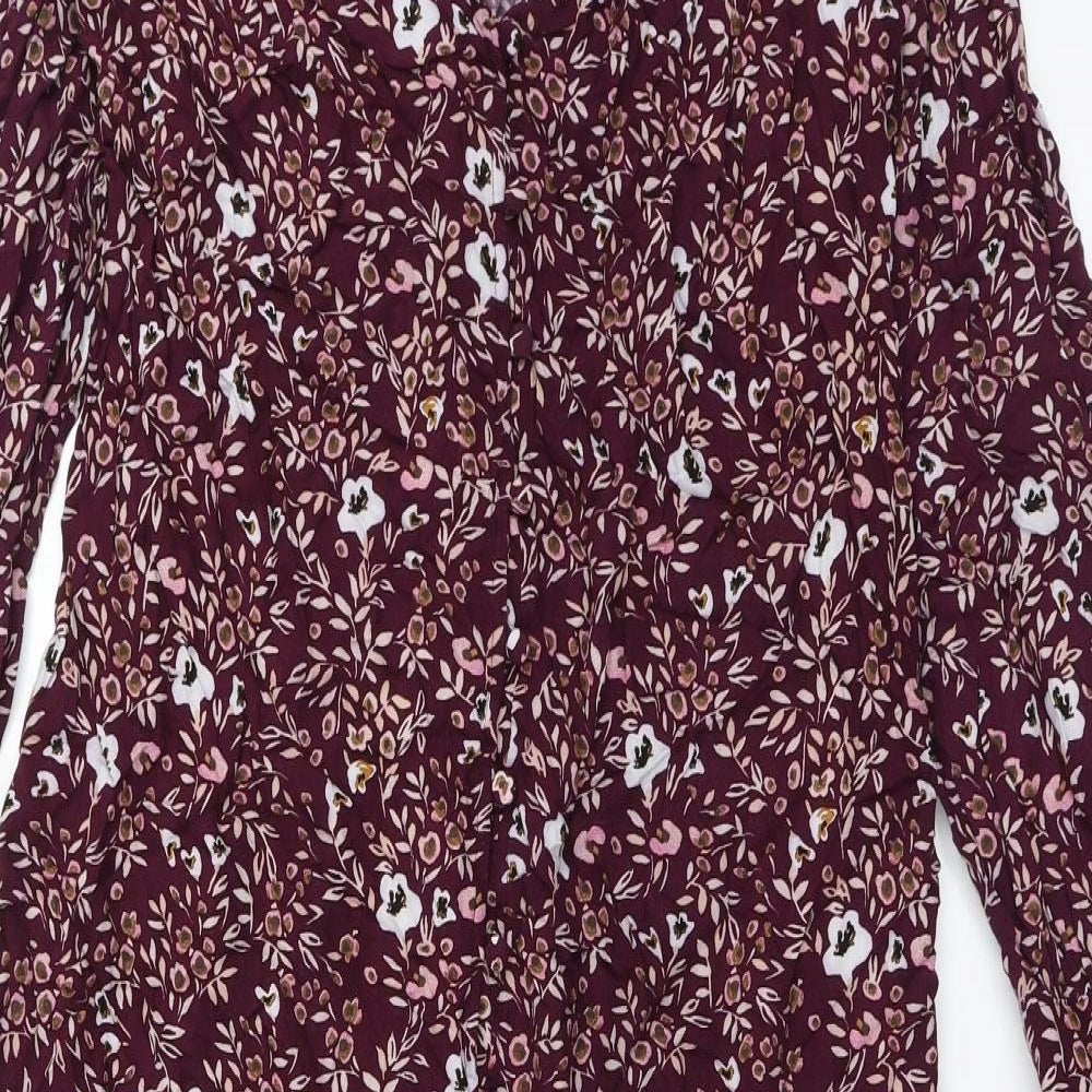 Marks and Spencer Womens Red Floral Viscose Fit & Flare  Size 10  V-Neck Button
