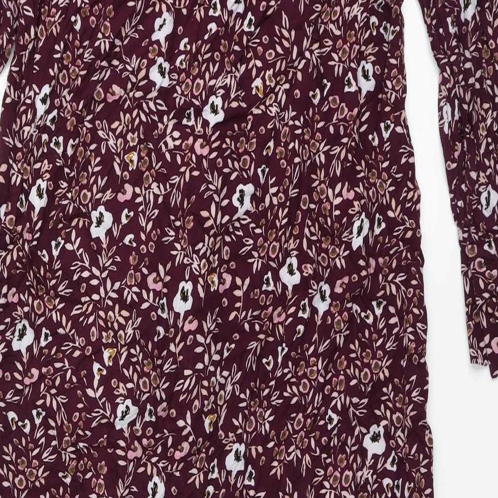 Marks and Spencer Womens Red Floral Viscose Fit & Flare  Size 10  V-Neck Button