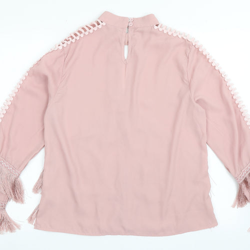 Flammode Womens Pink  Polyester Basic Blouse Size M Round Neck