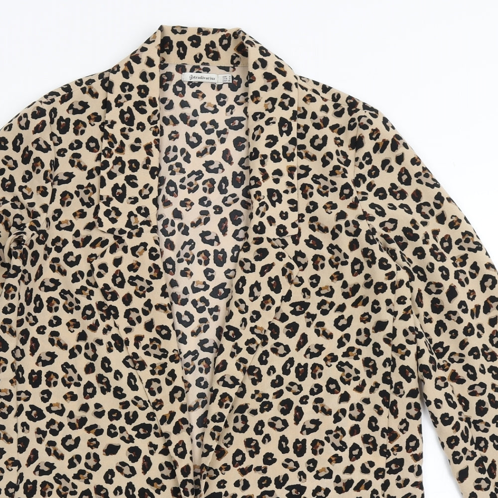 Stradivarius Womens Brown Animal Print Polyester Jacket Blazer Size S