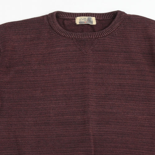 Marks and Spencer Mens Red Round Neck  Cotton Henley Jumper Size L