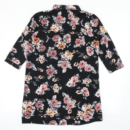 Chemistry Womens Black Floral Polyester Basic Button-Up Size 14 Collared