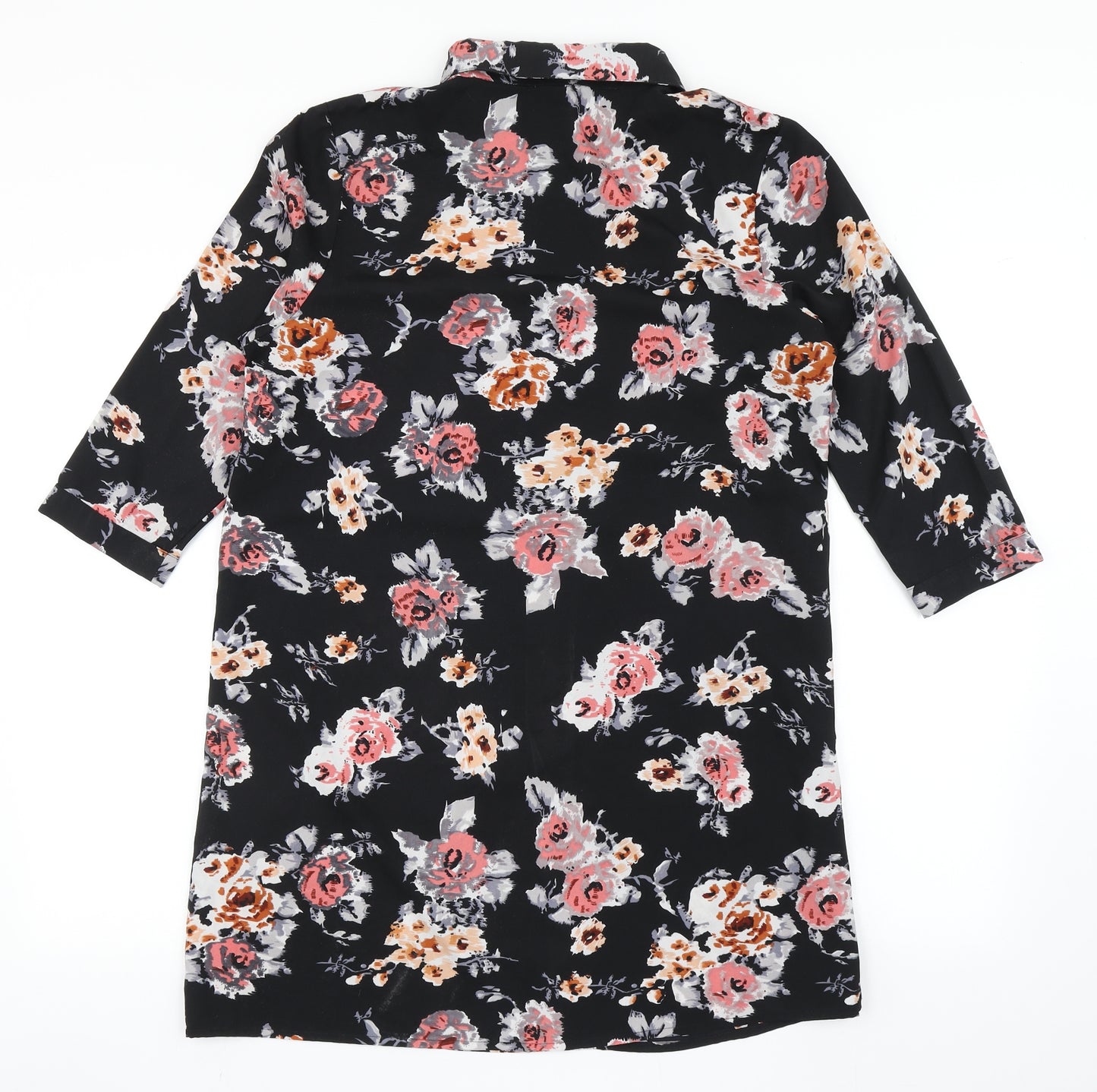 Chemistry Womens Black Floral Polyester Basic Button-Up Size 14 Collared