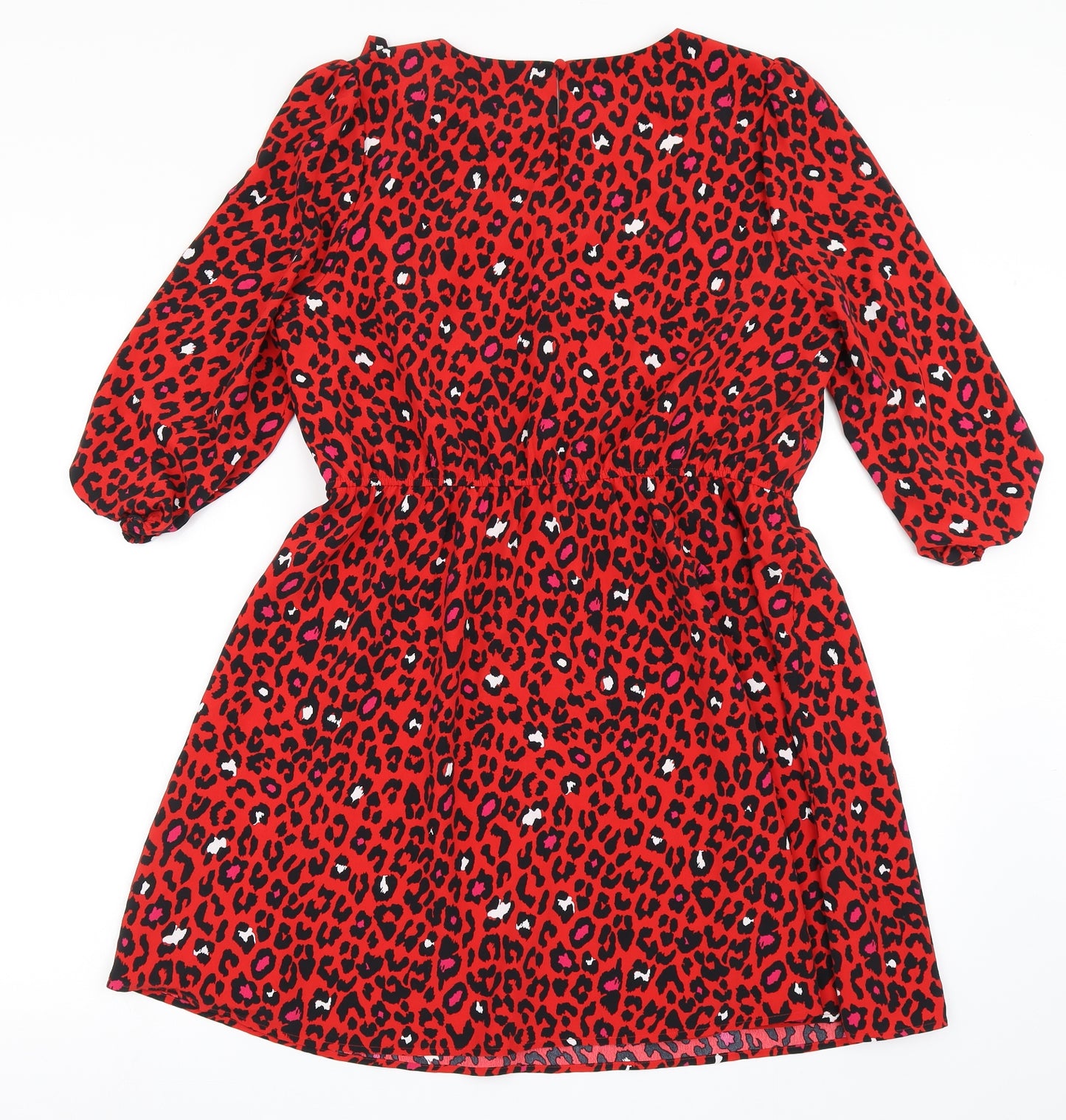 Savida Womens Red Animal Print Polyester A-Line  Size M  Round Neck Button