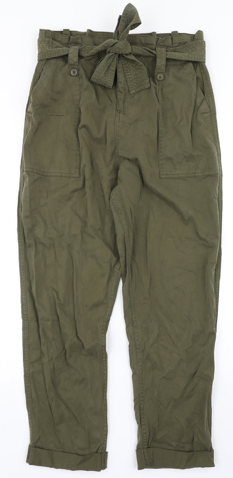 Topshop Womens Green  Lyocell Trousers  Size 12 L26 in Regular Button