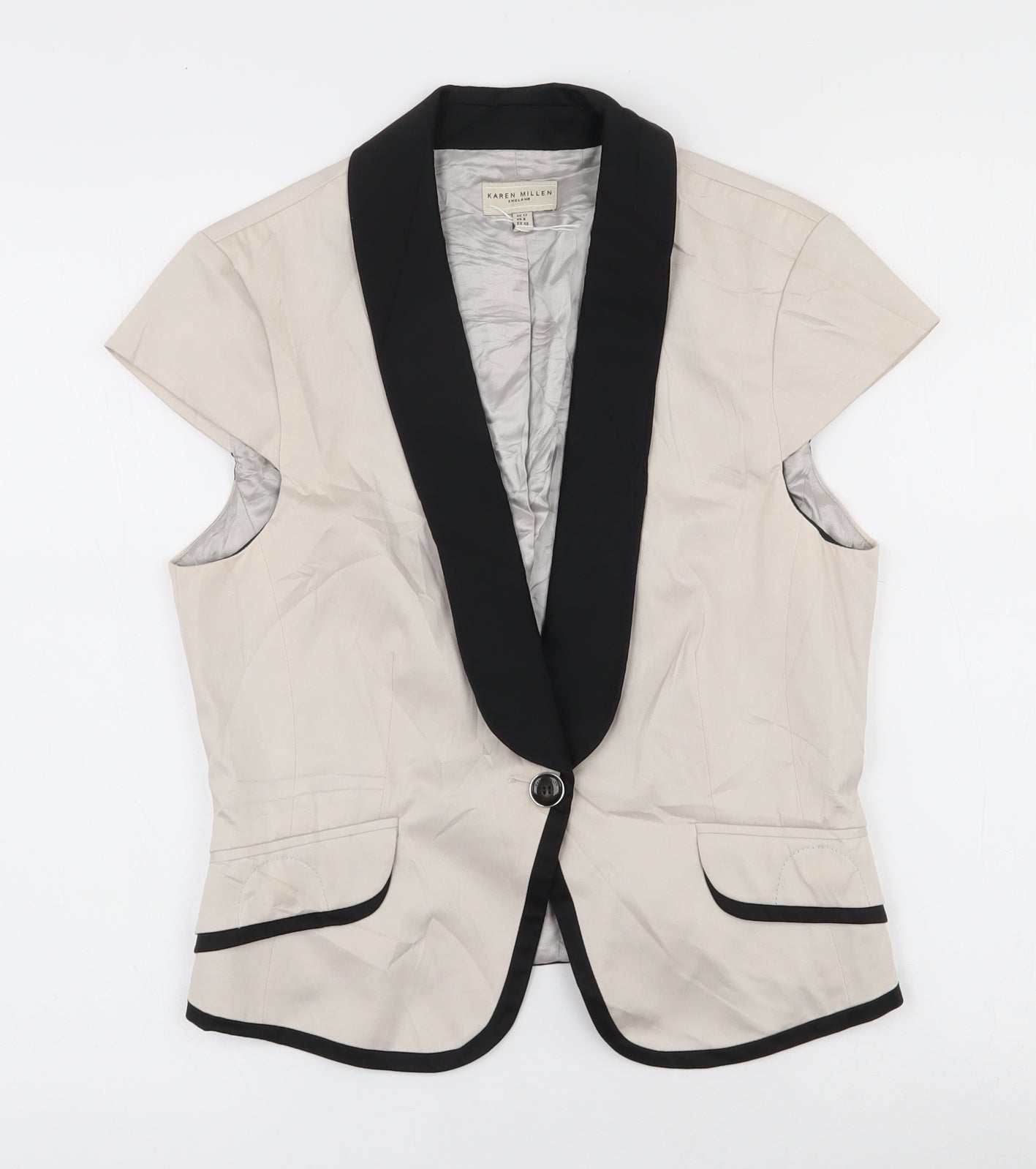 Karen Millen Womens Beige  Cotton Jacket Blazer Size 12
