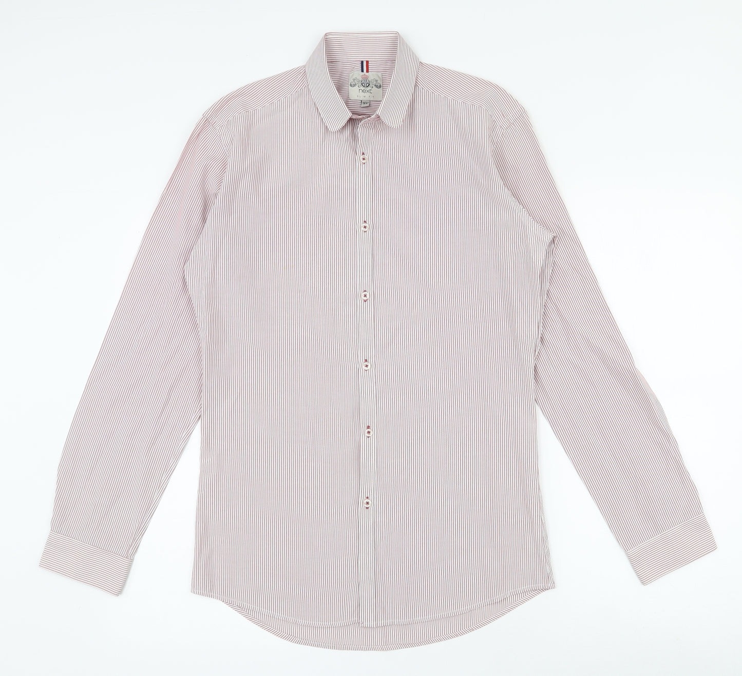 NEXT Mens Pink Striped Polyester  Dress Shirt  Collared Button