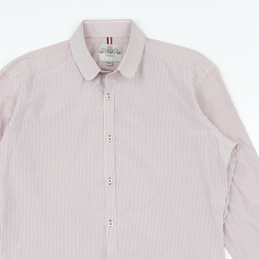 NEXT Mens Pink Striped Polyester  Dress Shirt  Collared Button