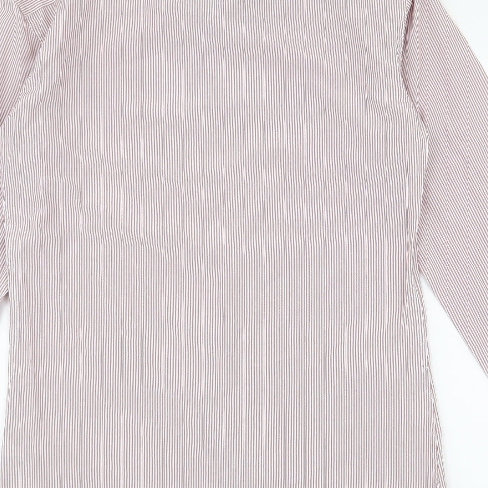 NEXT Mens Pink Striped Polyester  Dress Shirt  Collared Button